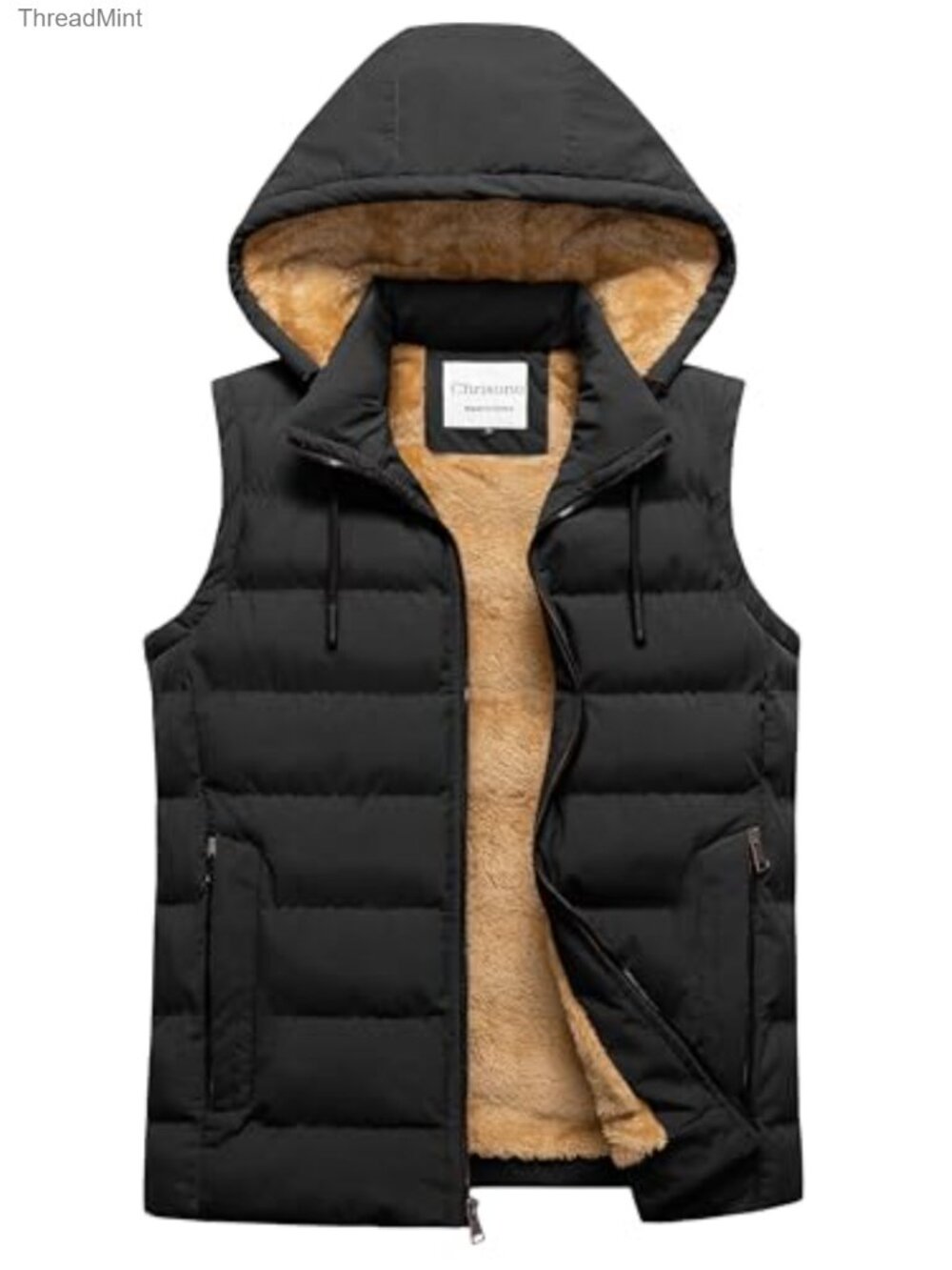 Men's Lightweight Quilted Puffer Vest Fleece Lined Removable Hood Sleeveless